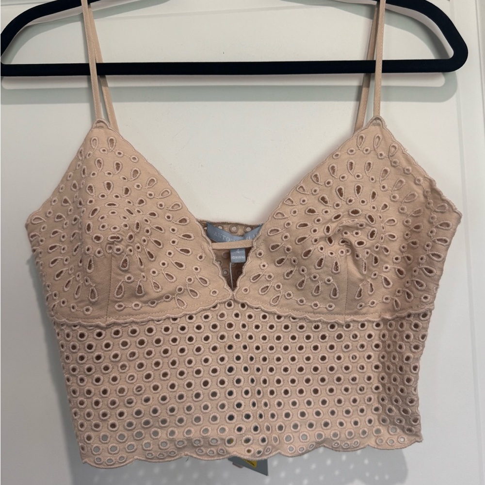 Beige Eyelet Crop Top